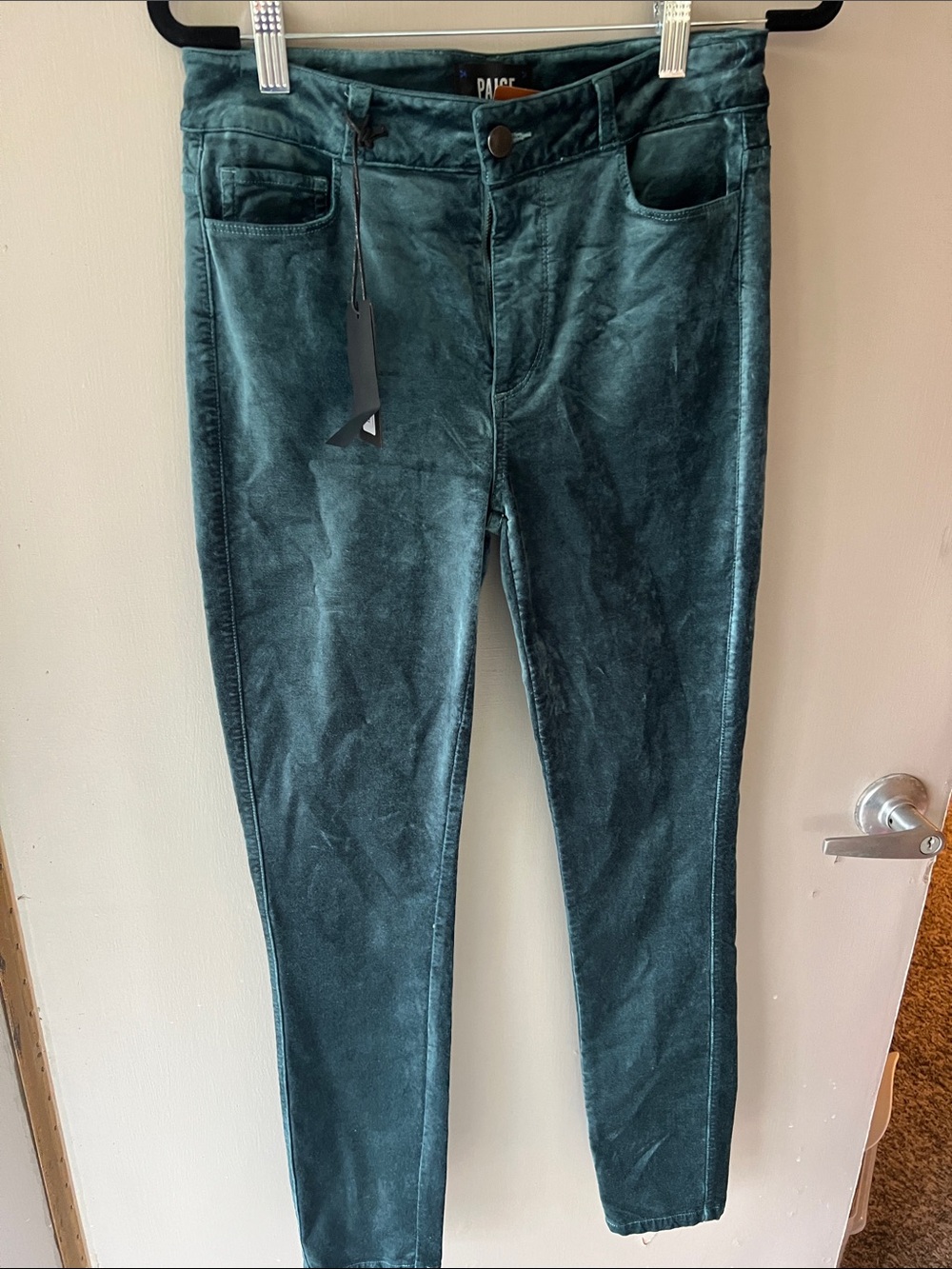 PAIGE Teal Velvet Skinny Pants